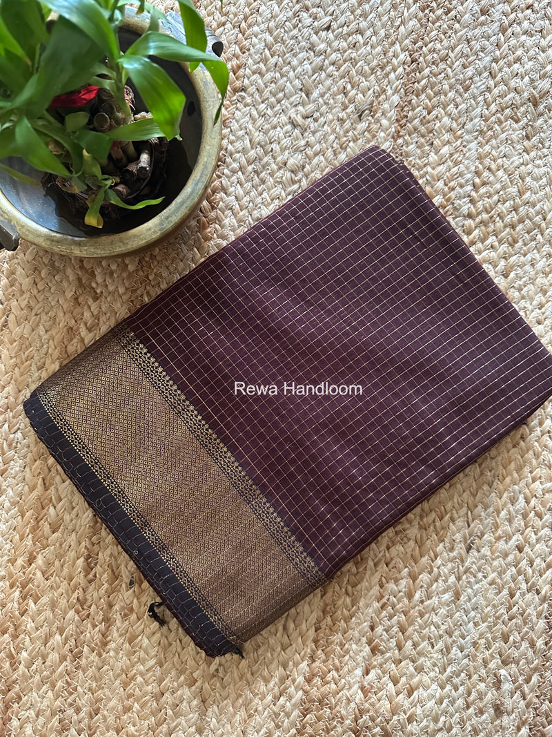 Maheshwari Brown Zari Checks Saree ZCHX429
