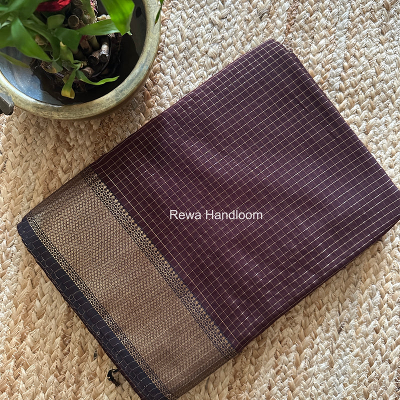 Maheshwari Brown Zari Checks Saree ZCHX429
