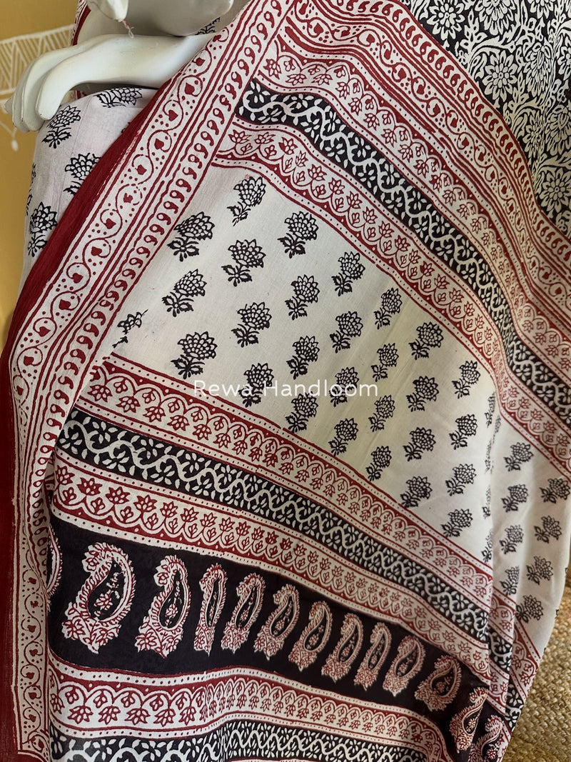 White-Black Bagh Print Cotton Suit BGCSJ034