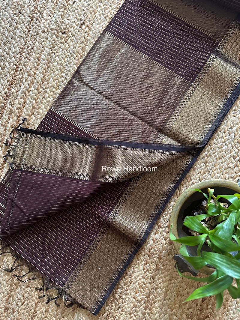 Maheshwari Brown Zari Checks Saree ZCHX429