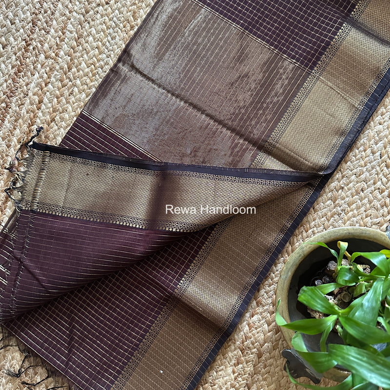 Maheshwari Brown Zari Checks Saree ZCHX429