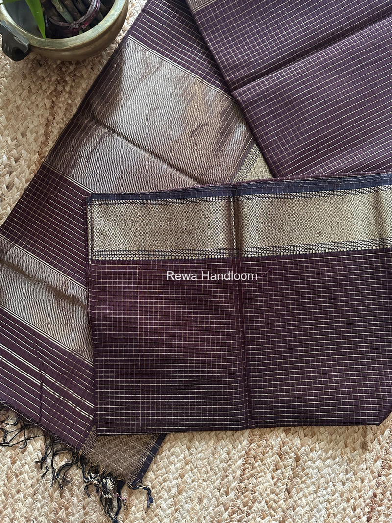 Maheshwari Brown Zari Checks Saree ZCHX429