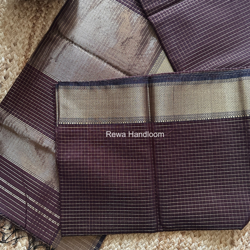 Maheshwari Brown Zari Checks Saree ZCHX429