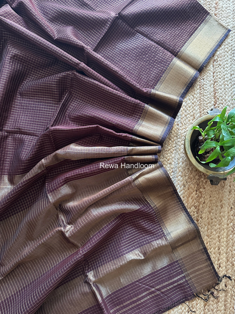 Maheshwari Brown Zari Checks Saree ZCHX429