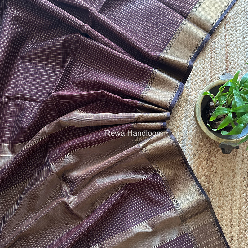 Maheshwari Brown Zari Checks Saree ZCHX429