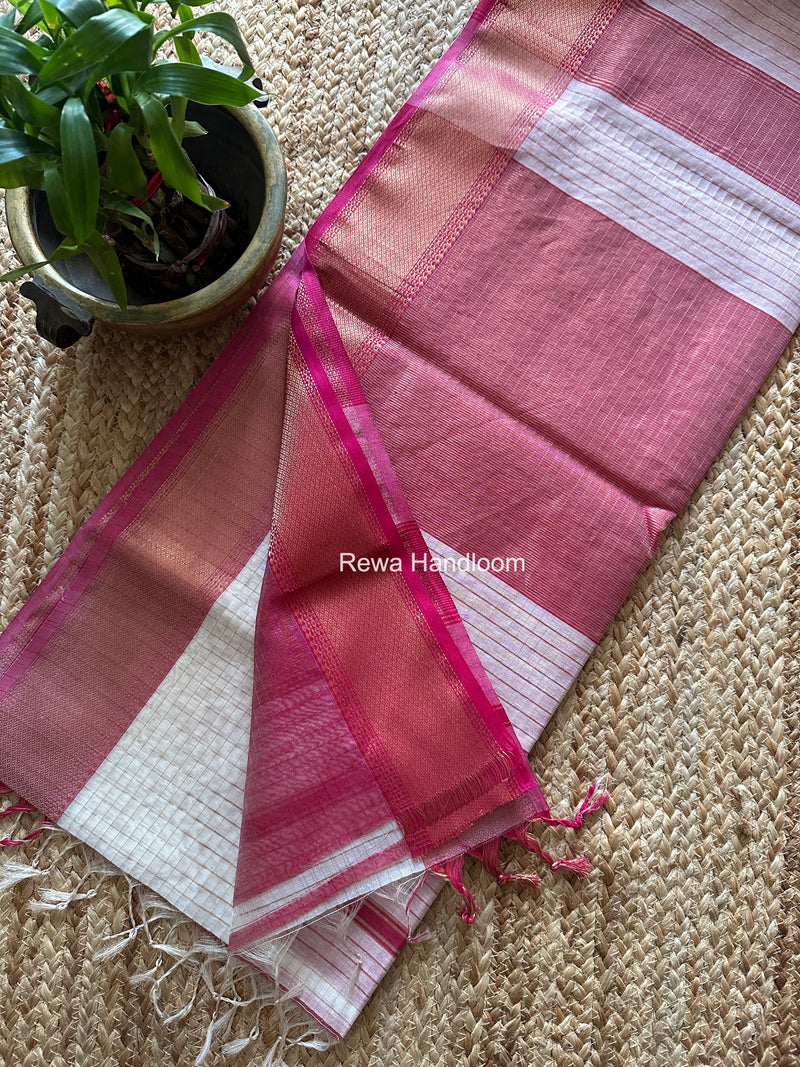 Maheshwari White Zari Checks Saree ZCHX458