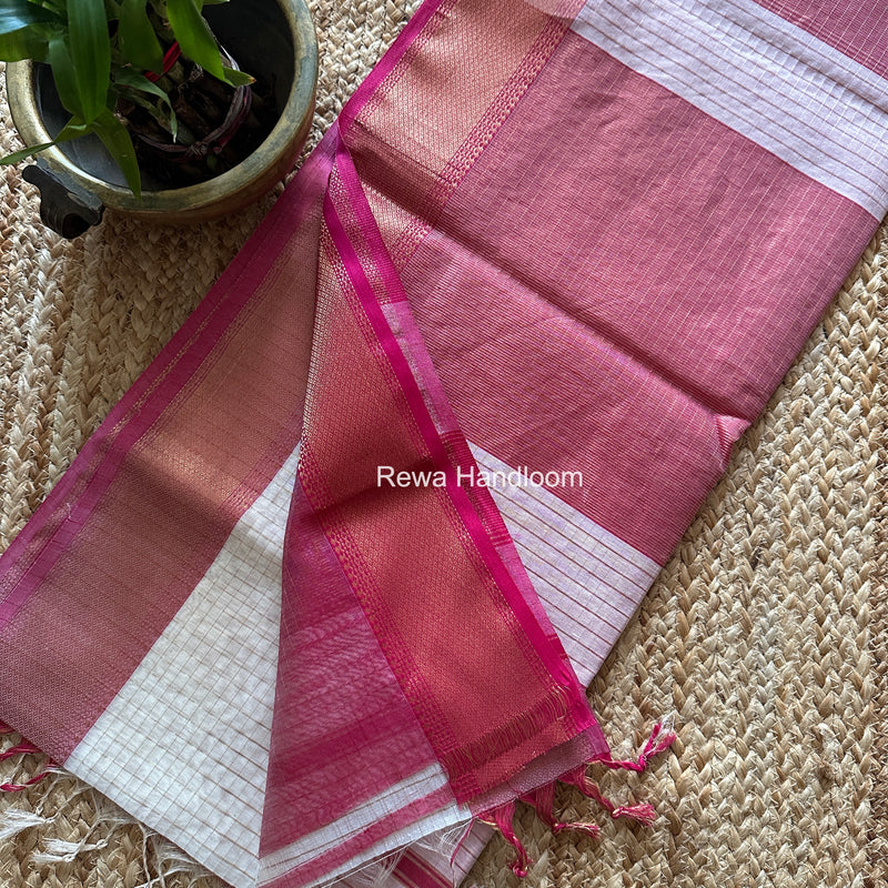 Maheshwari White Zari Checks Saree ZCHX458