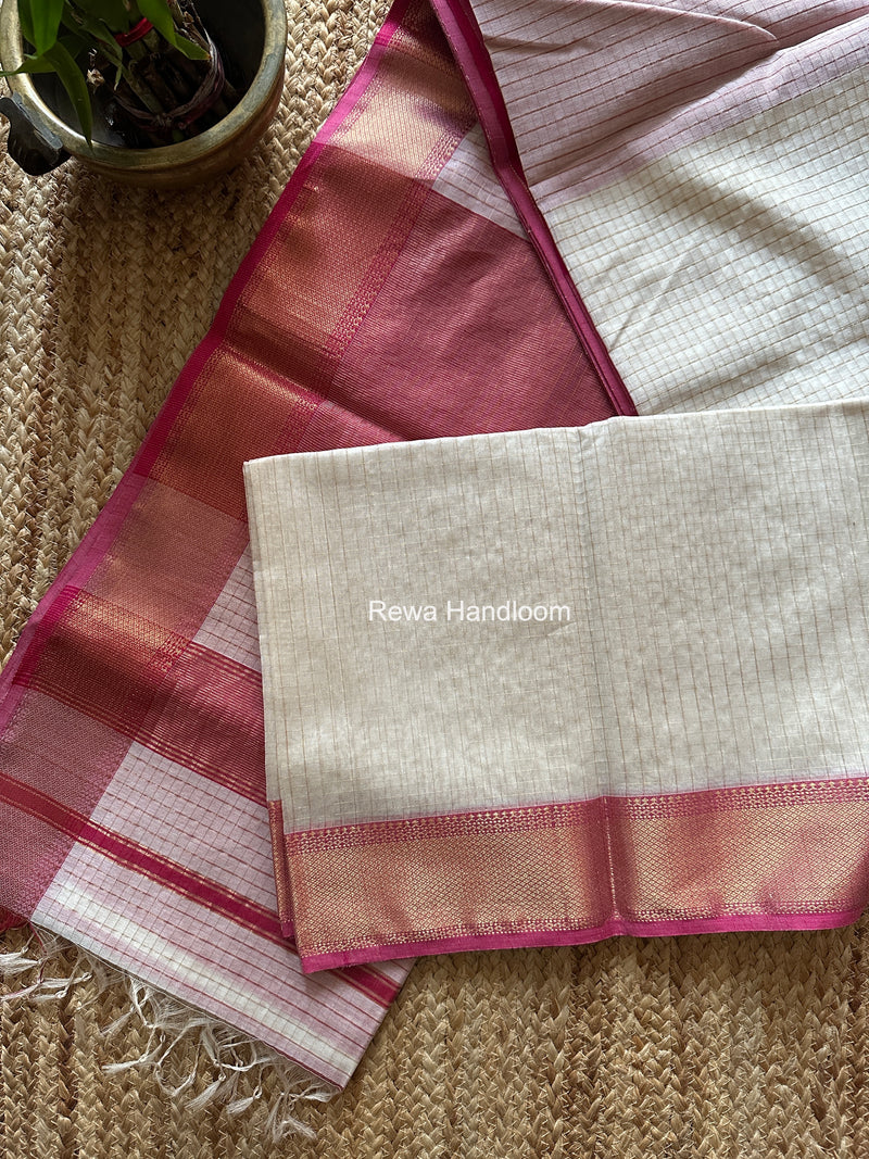 Maheshwari White Zari Checks Saree ZCHX458