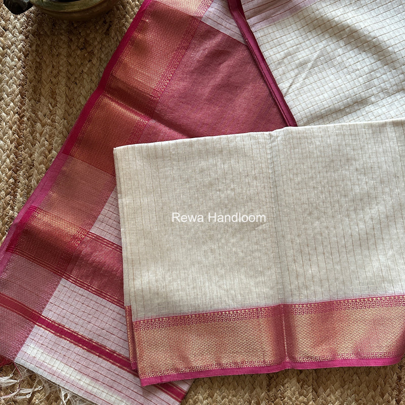 Maheshwari White Zari Checks Saree ZCHX458