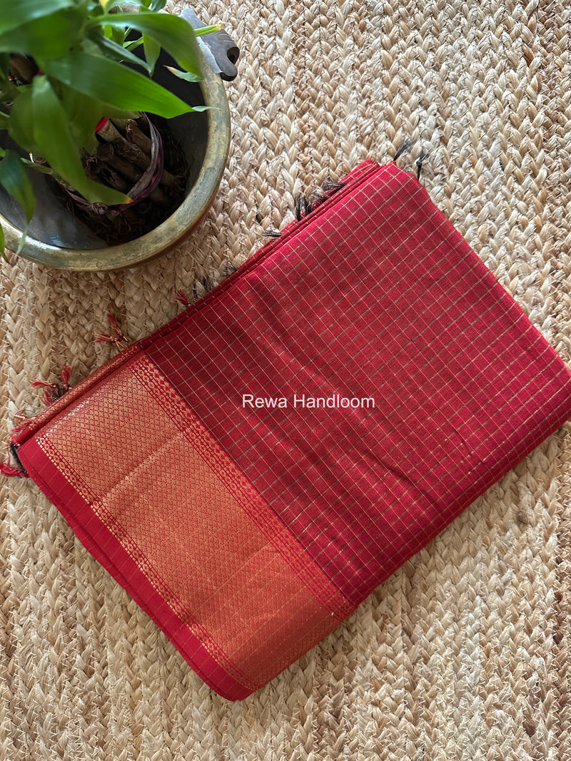 Maheshwari blood red Zari Checks Saree ZCHX457