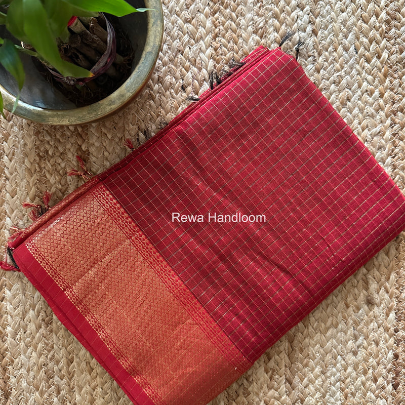 Maheshwari blood red Zari Checks Saree ZCHX457