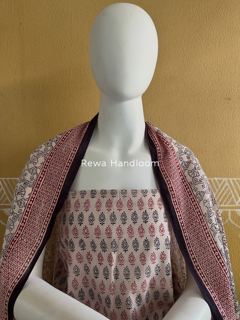 White-Black Bagh Print Cotton Suit BGCSJ052