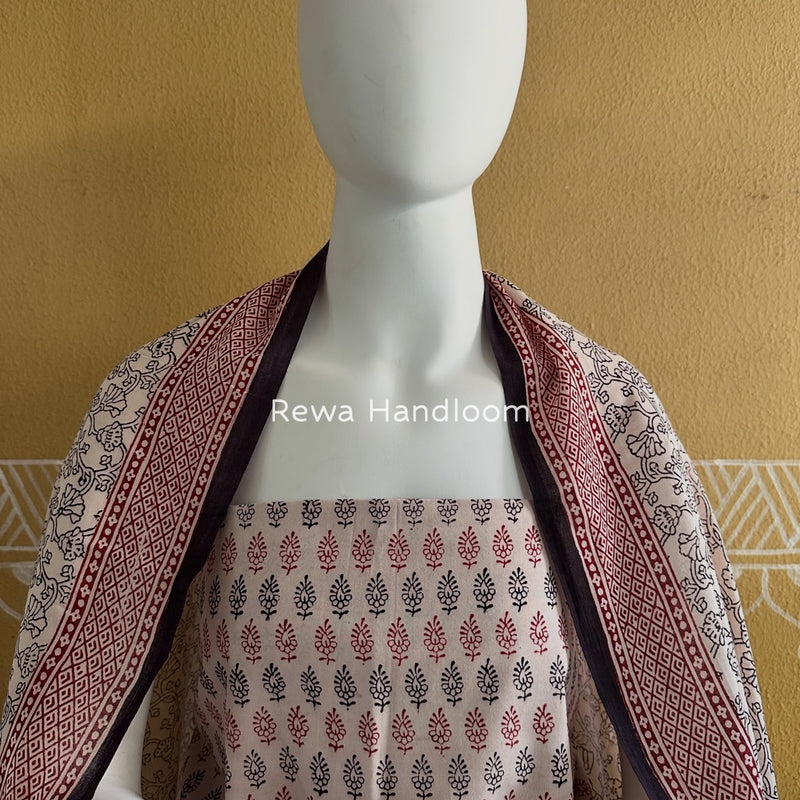 White-Black Bagh Print Cotton Suit BGCSJ052