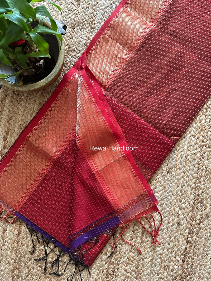 Maheshwari blood red Zari Checks Saree ZCHX457