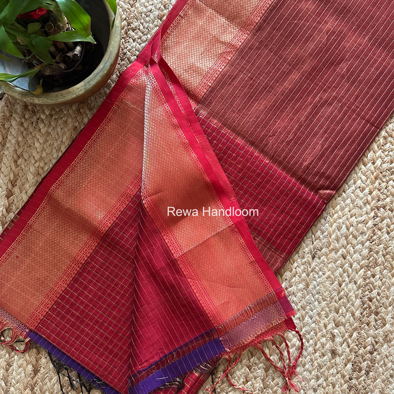 Maheshwari blood red Zari Checks Saree ZCHX457