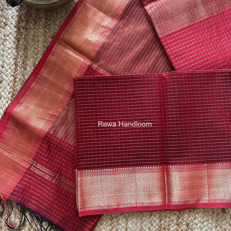 Maheshwari blood red Zari Checks Saree ZCHX457