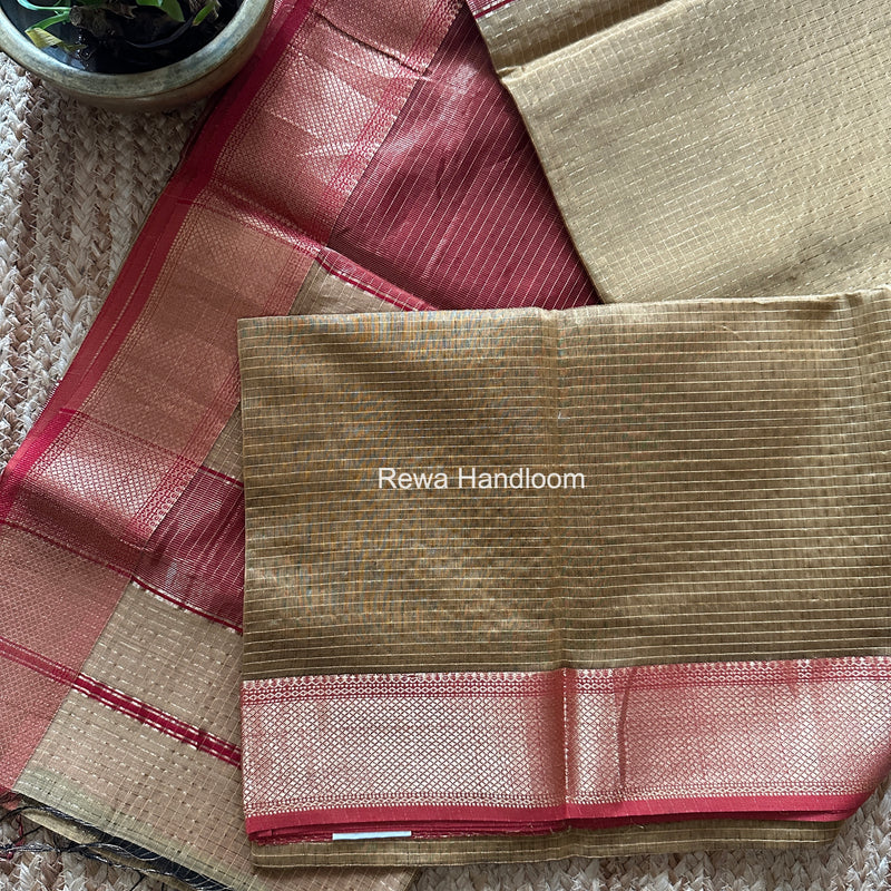 Maheshwari Light Golden Zari Checks Saree ZCHX459