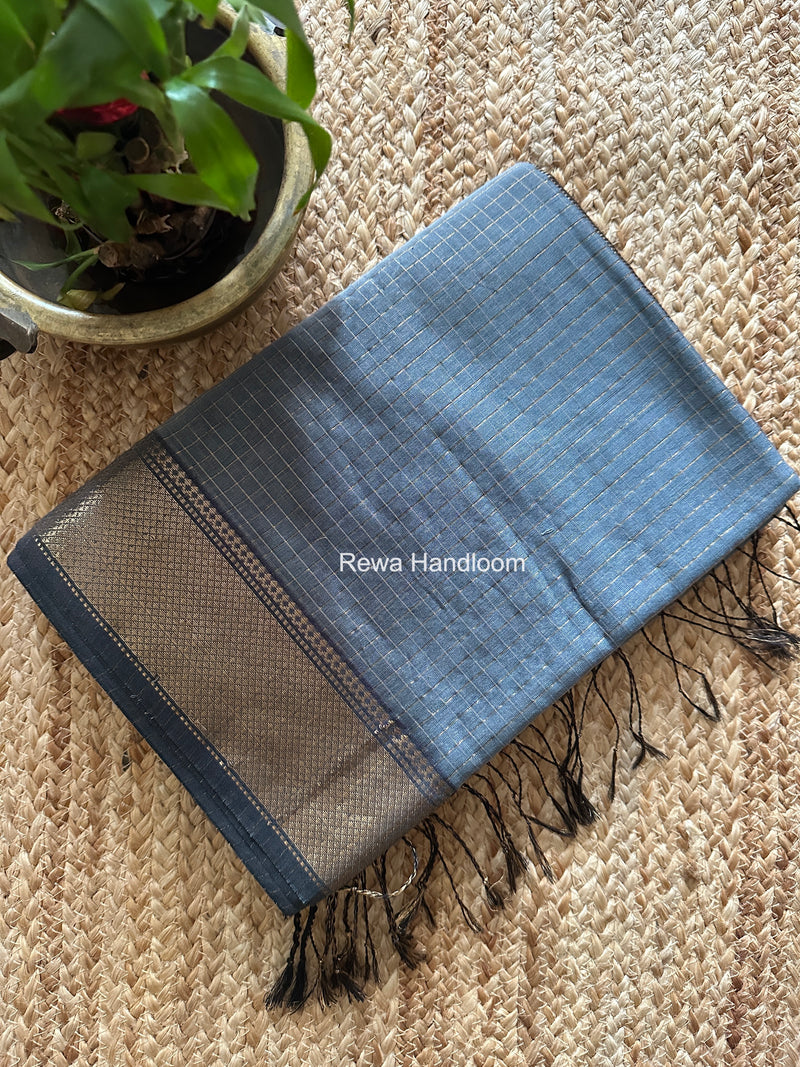 Maheshwari Grey Zari Checks Saree ZCHX460
