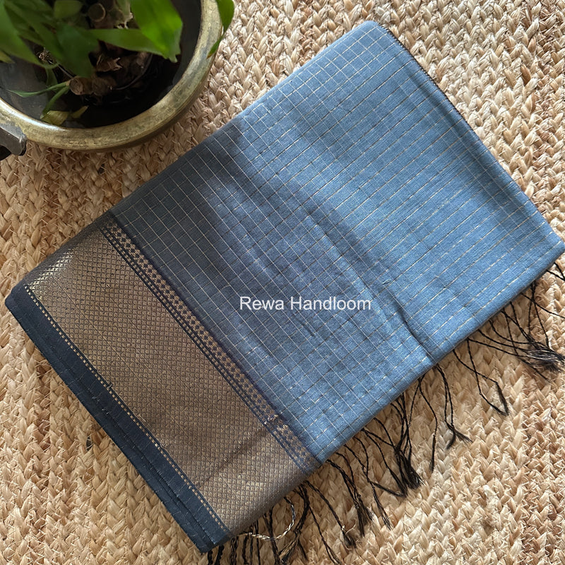 Maheshwari Grey Zari Checks Saree ZCHX460