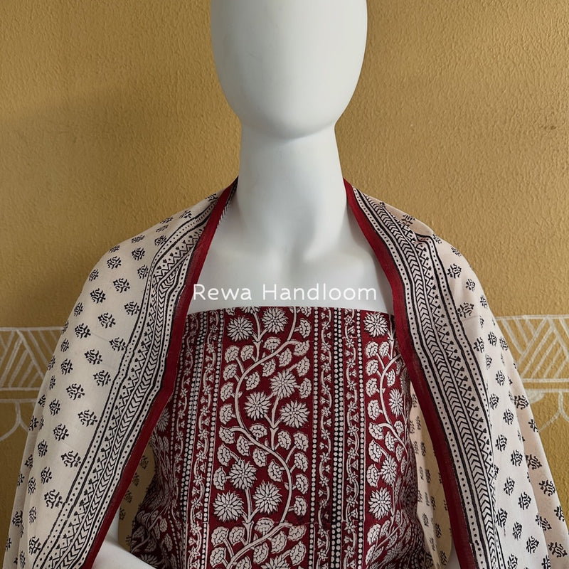 Maroon-White Bagh Print Cotton Suit BGCSJ074