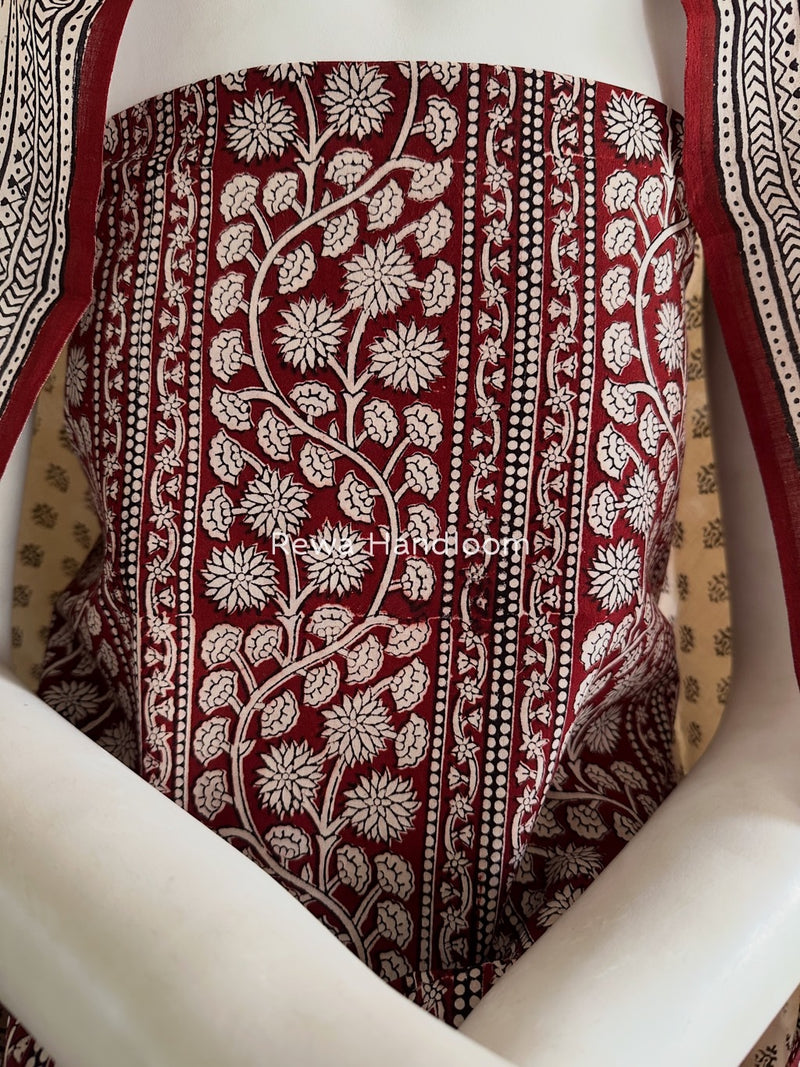 Maroon-White Bagh Print Cotton Suit BGCSJ074