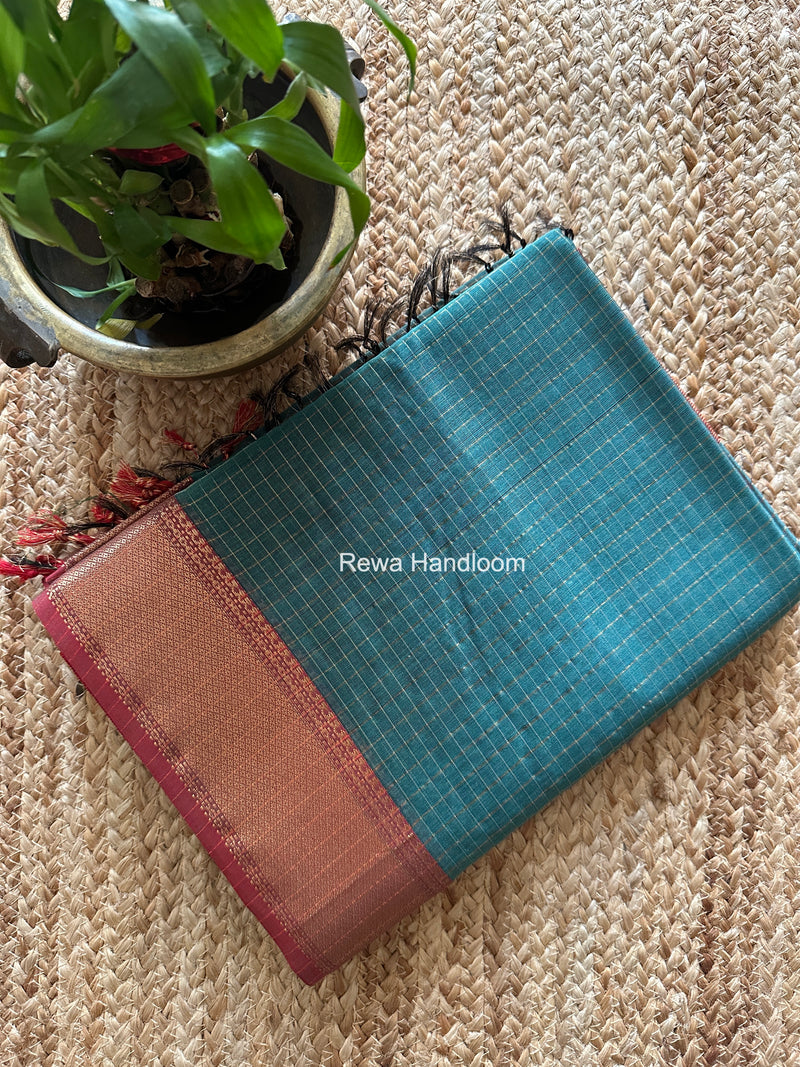 Maheshwari Aqua Green Zari Checks Saree ZCHX456