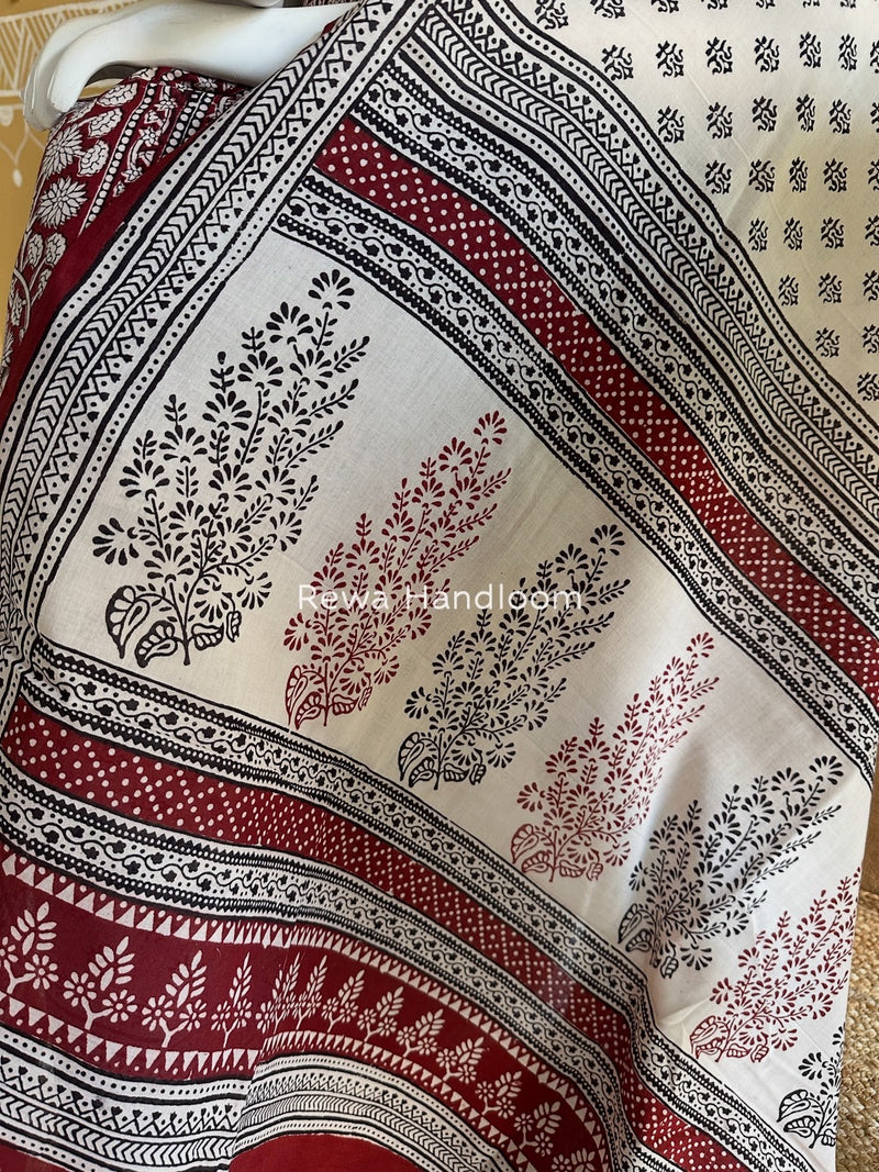 Maroon-White Bagh Print Cotton Suit BGCSJ074