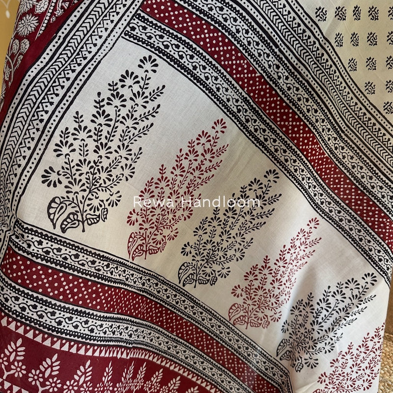 Maroon-White Bagh Print Cotton Suit BGCSJ074