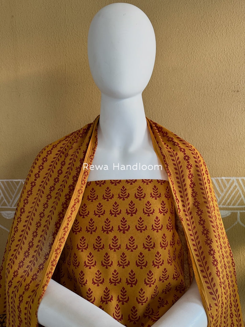 Mustard Yellow-Maroon Bagh Print Cotton Suit BGCSJ082