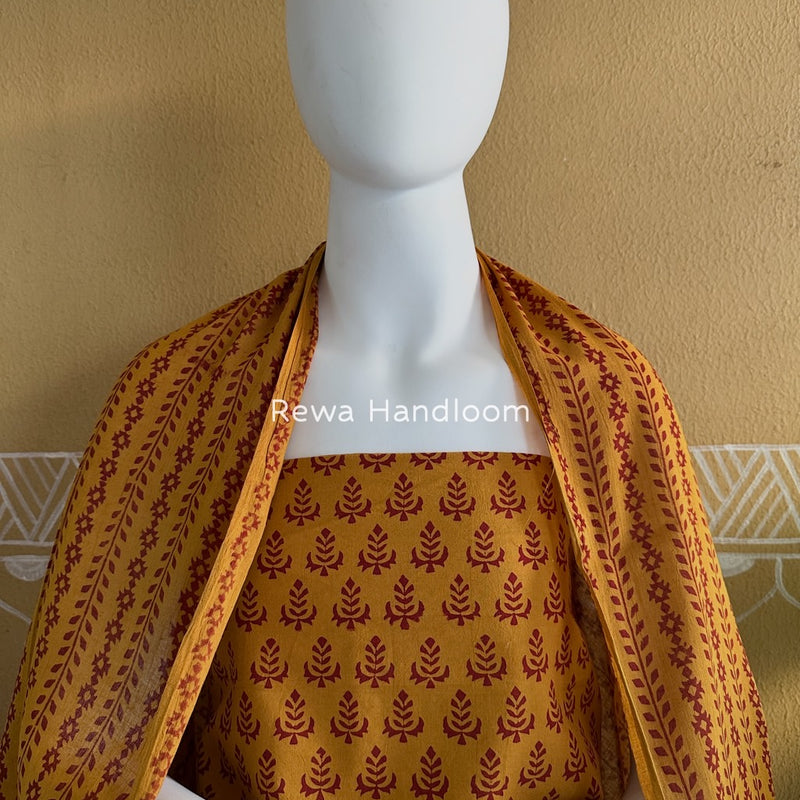 Mustard Yellow-Maroon Bagh Print Cotton Suit BGCSJ082