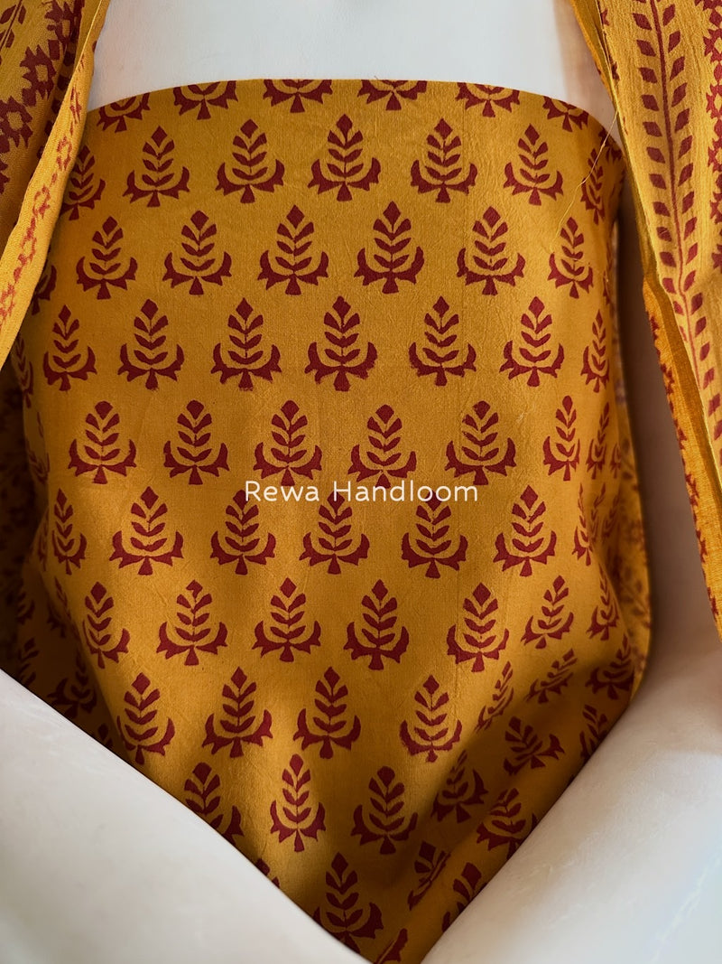 Mustard Yellow-Maroon Bagh Print Cotton Suit BGCSJ082