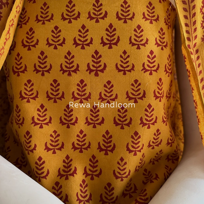 Mustard Yellow-Maroon Bagh Print Cotton Suit BGCSJ082