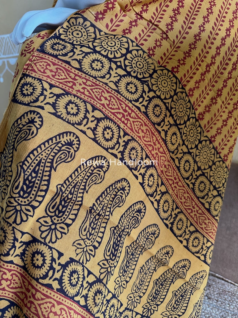 Mustard Yellow-Maroon Bagh Print Cotton Suit BGCSJ082