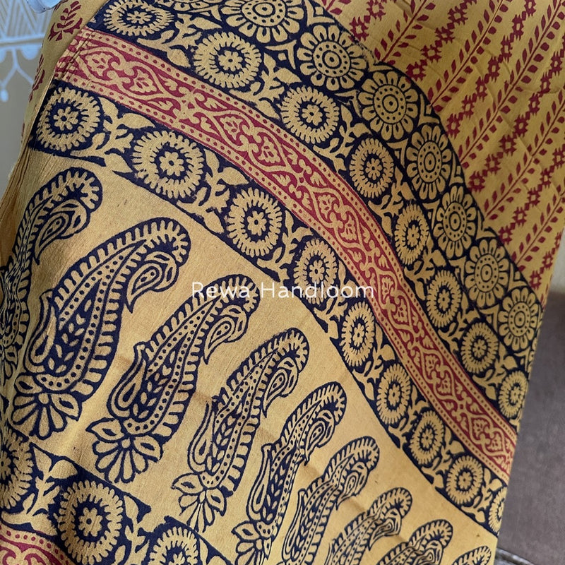 Mustard Yellow-Maroon Bagh Print Cotton Suit BGCSJ082