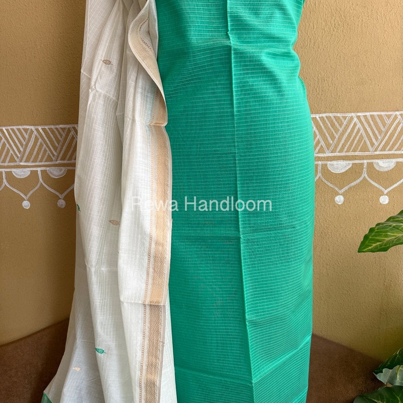 Maheshwari Sea Green-White Peacock Buta-Buti Top-Dupatta Set BTP0209