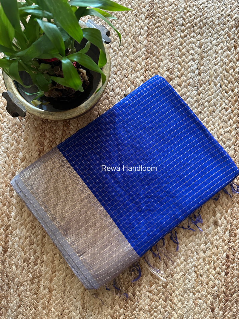 Maheshwari Blue Zari Checks Saree ZCHX454