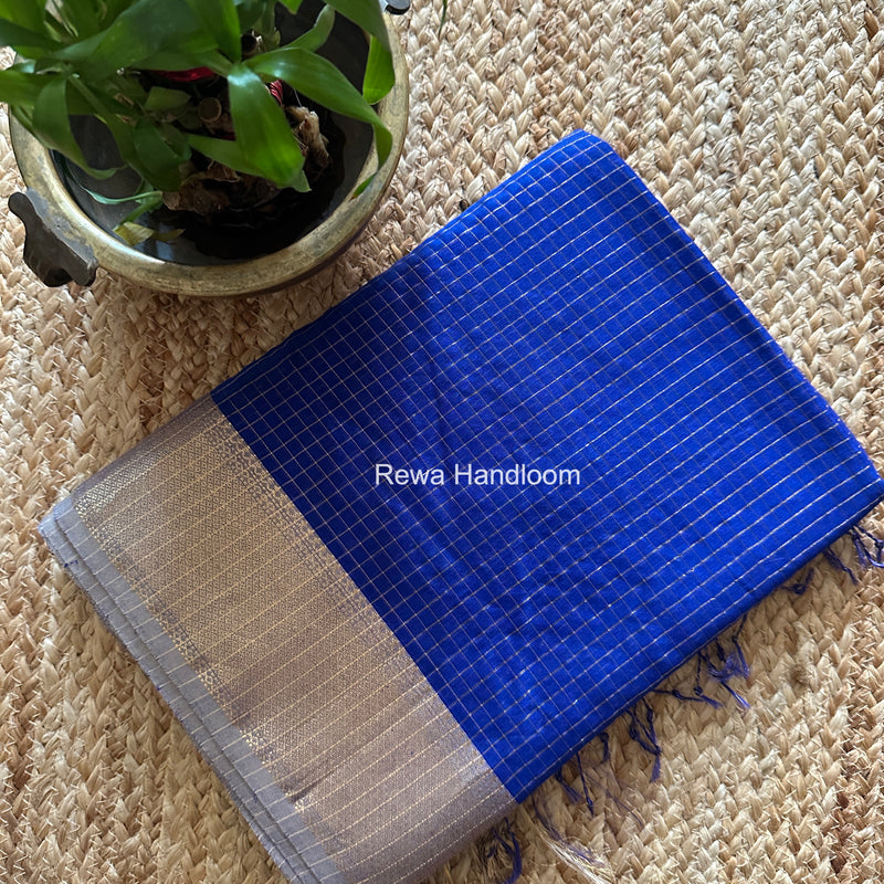 Maheshwari Blue Zari Checks Saree ZCHX454