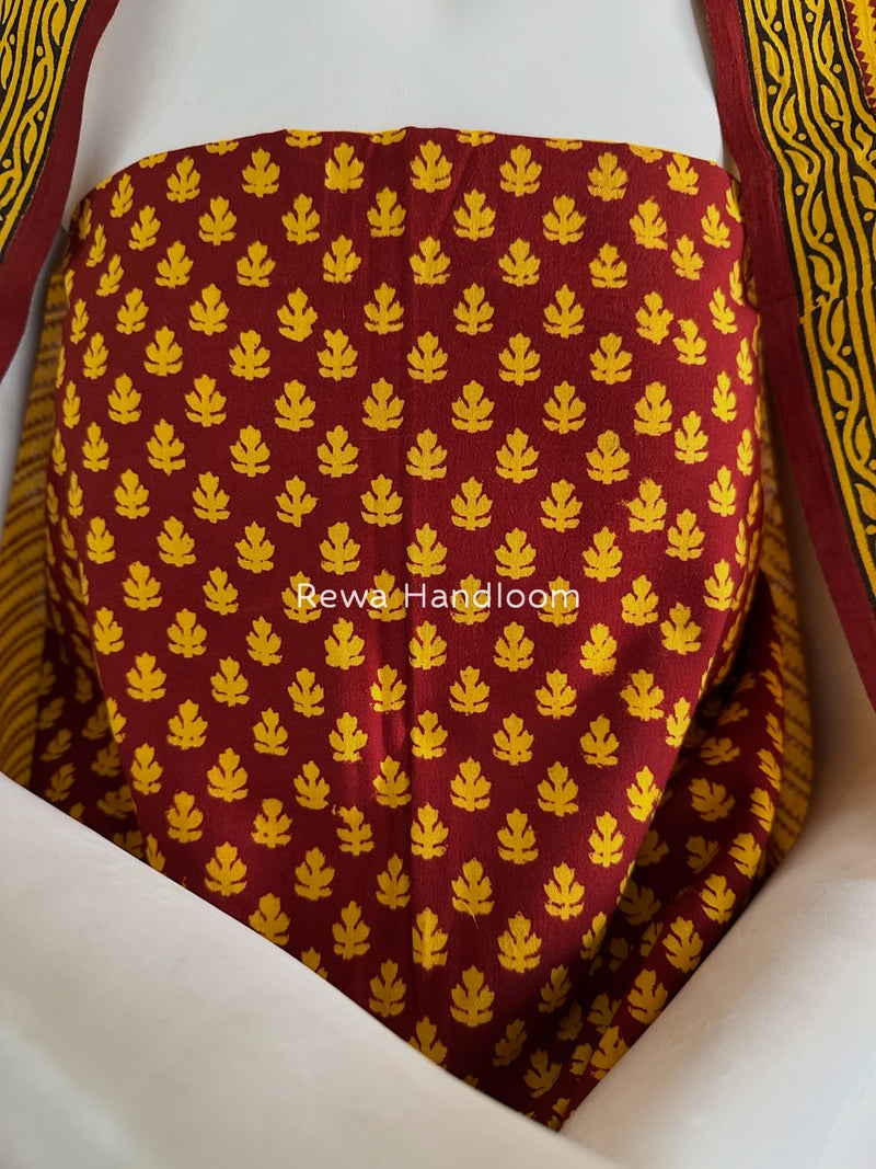 Maroon-Turmeric Yellow Bagh Print Cotton Suit BGCSJ071