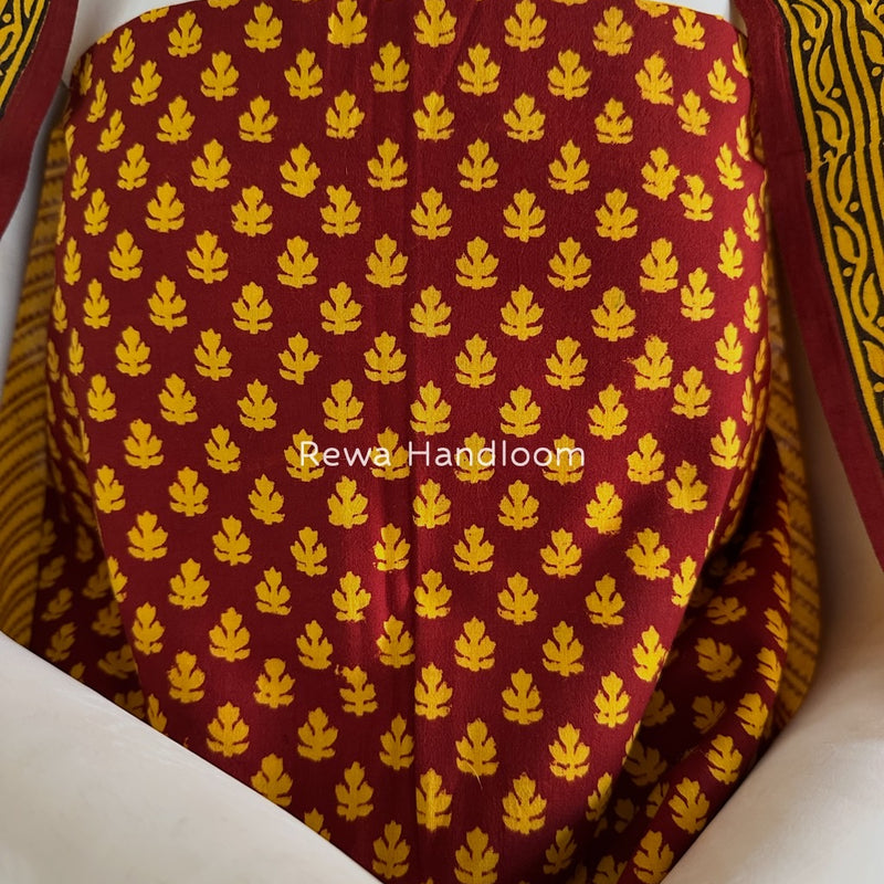 Maroon-Turmeric Yellow Bagh Print Cotton Suit BGCSJ071