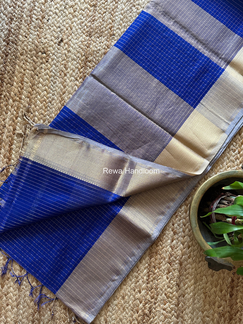 Maheshwari Blue Zari Checks Saree ZCHX454