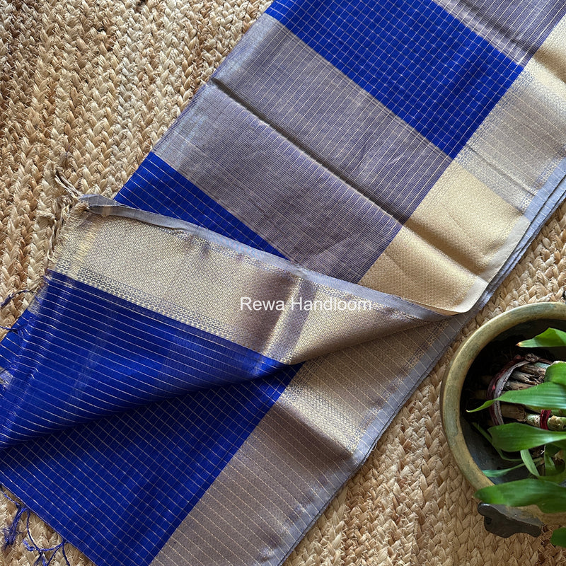 Maheshwari Blue Zari Checks Saree ZCHX454