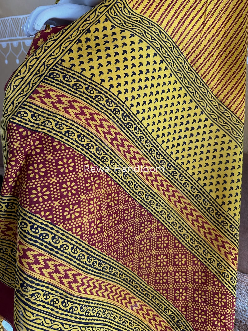 Maroon-Turmeric Yellow Bagh Print Cotton Suit BGCSJ071
