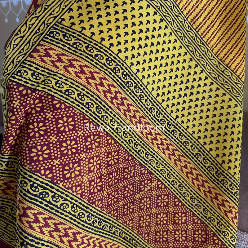 Maroon-Turmeric Yellow Bagh Print Cotton Suit BGCSJ071