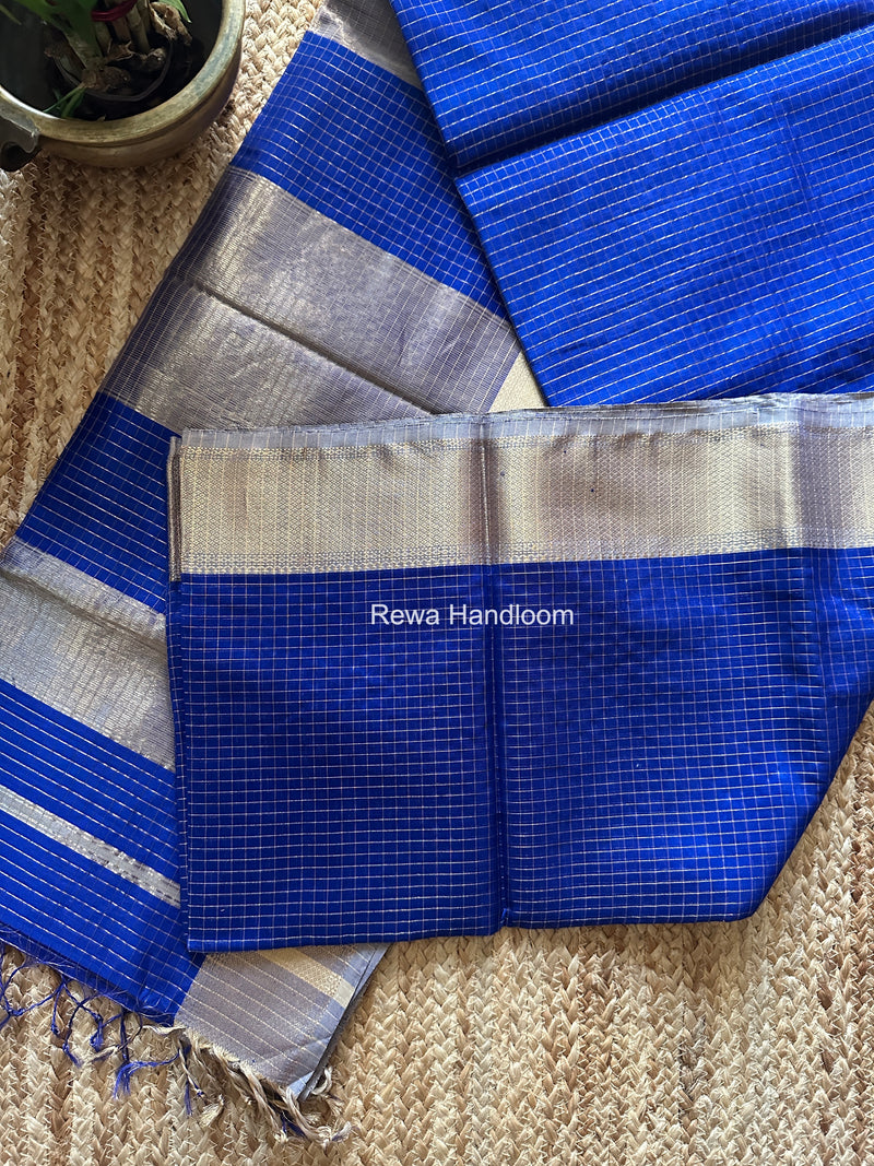 Maheshwari Blue Zari Checks Saree ZCHX454