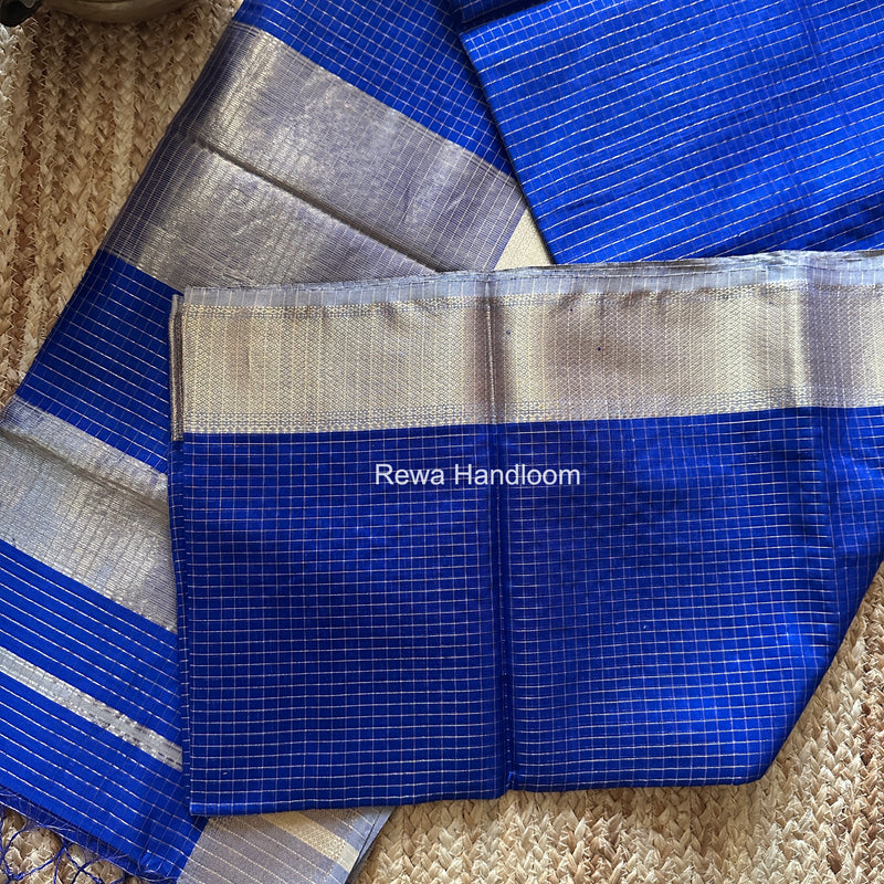 Maheshwari Blue Zari Checks Saree ZCHX454
