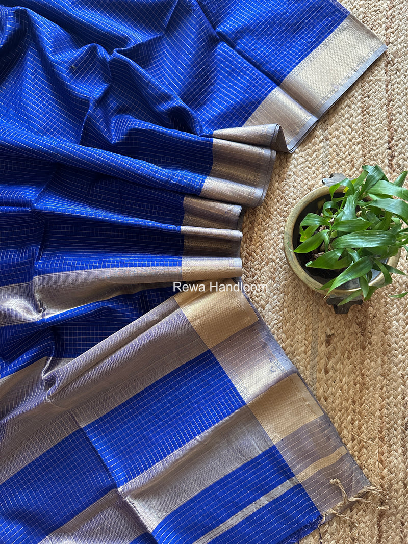 Maheshwari Blue Zari Checks Saree ZCHX454