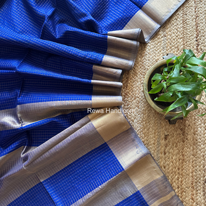 Maheshwari Blue Zari Checks Saree ZCHX454