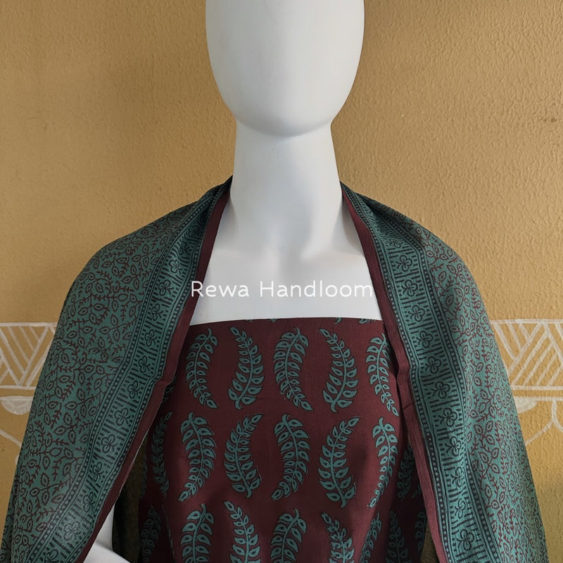 Maroon-Green Bagh Print Cotton Suit BGCSJ070