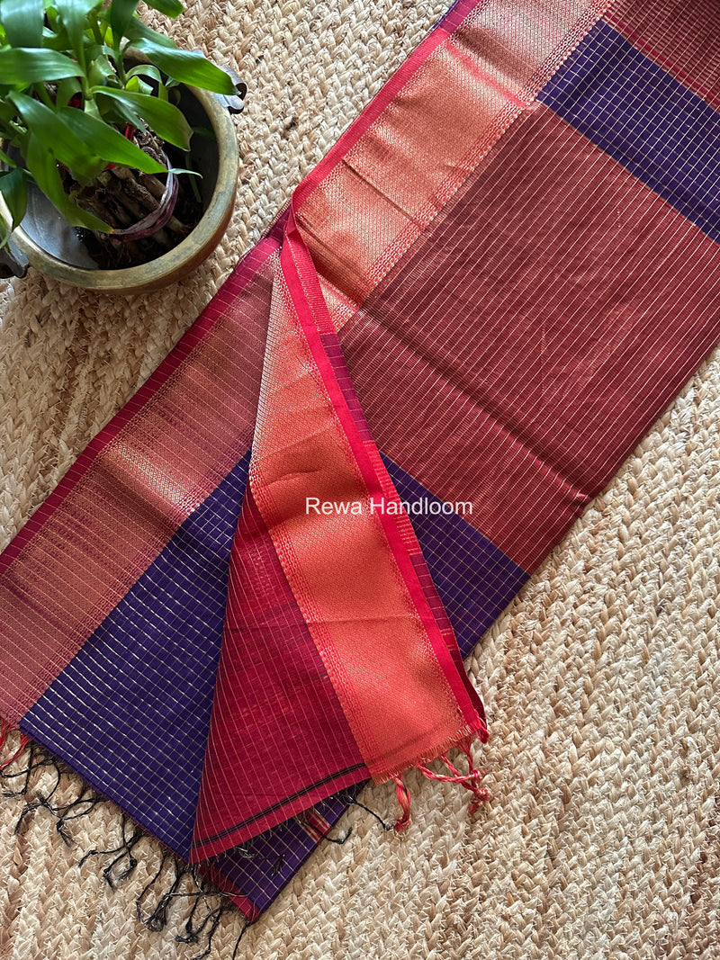 Maheshwari Violet Zari Checks Saree ZCHX473 
