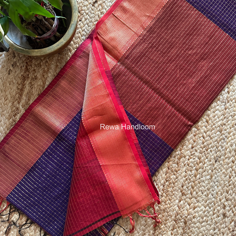 Maheshwari Violet Zari Checks Saree ZCHX473 